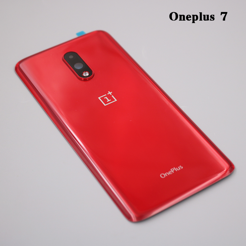 Oneplus – boîtier de batterie pour Oneplus 7 7T Pro 1 + 7T Pro, couvercle arrière en verre avec objectif d&#39;appareil photo et autocollant: 7 Red