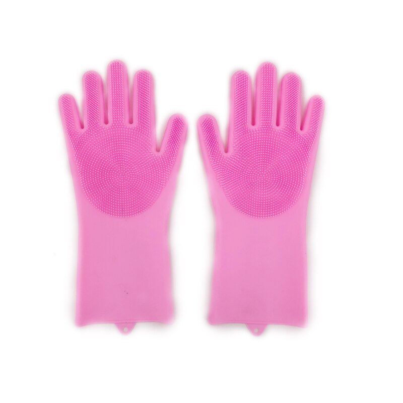 1 paar Handschuhe Küche Silikon Reinigung Handschuhe Magie Silikon Gericht Waschen Handschuh für Haushalt Wäscher Gummi Küche sauber Werkzeug: Rosa