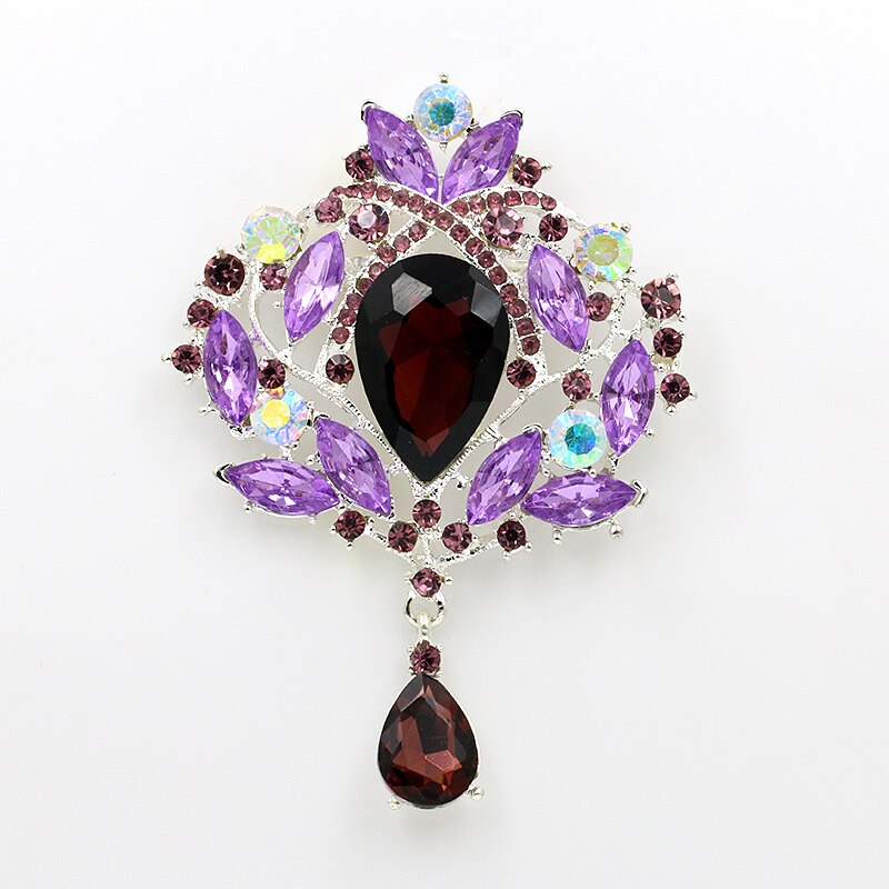 Weimanjingdian mærke store krystal dråbe broche pins til kvinder eller bryllup i sølvfarve eller guldfarver: Lilla
