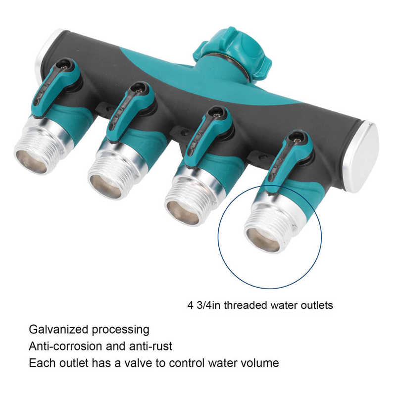 3/4 Inch 4 Way Hose Splitter Metal Valve Water Distribution Controller Connector Garden Lawns Product European Standard Connect