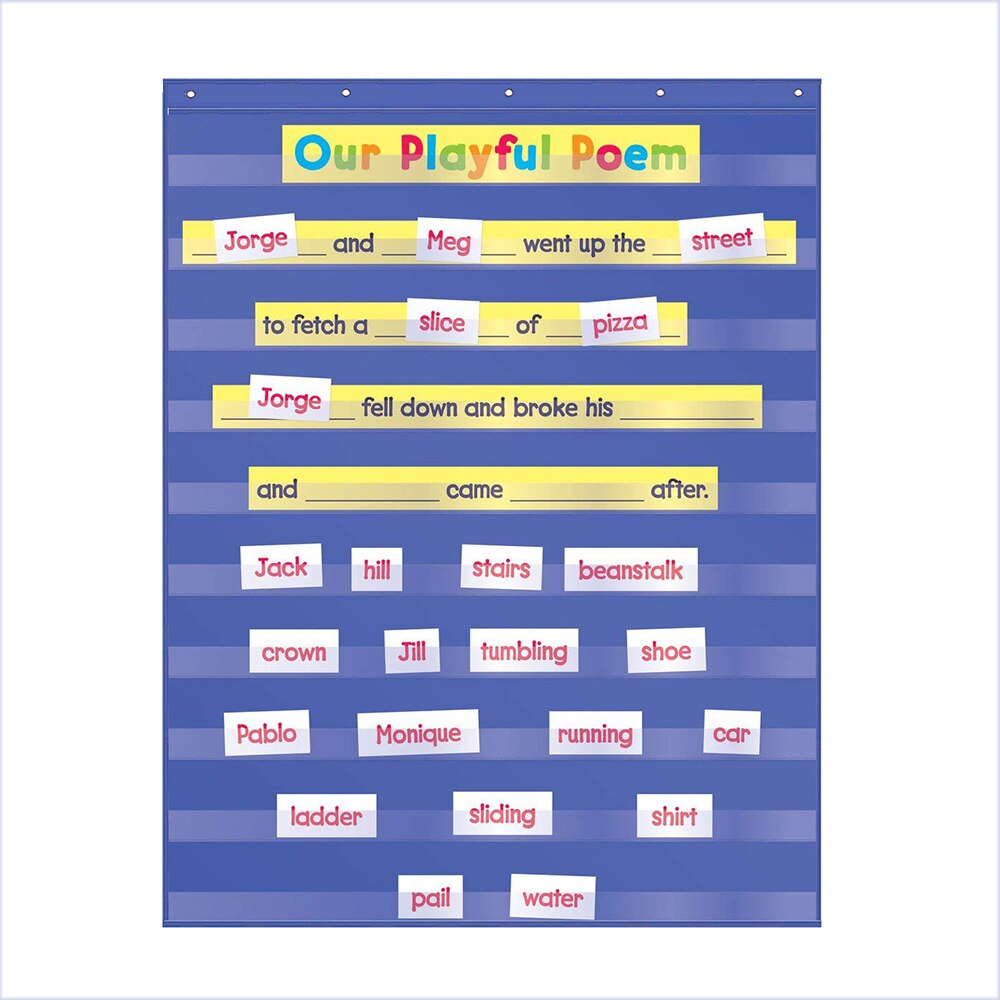10 Giant Standard Insert Card Home Scheduling Easy Mounting Transparent Pocket Chart Classroom Teaching Learning Resources: Blue