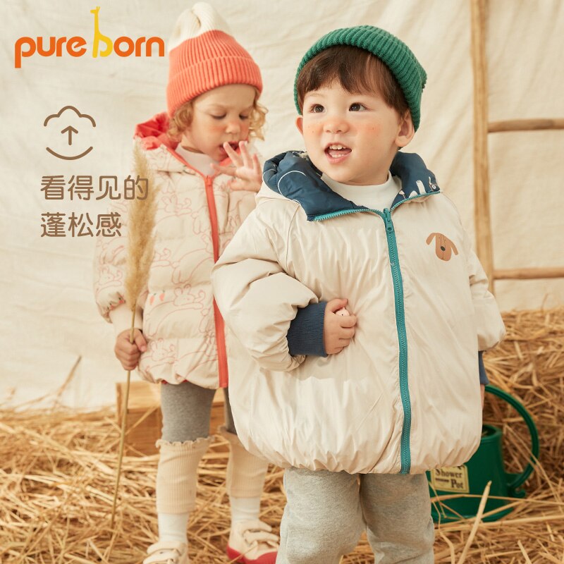 Pureborn Peuter Baby Donsjack Omkeerbare Fluffy Hooded Baby Jongen Meisje Jas Schattige Winter Kinderen Outfits