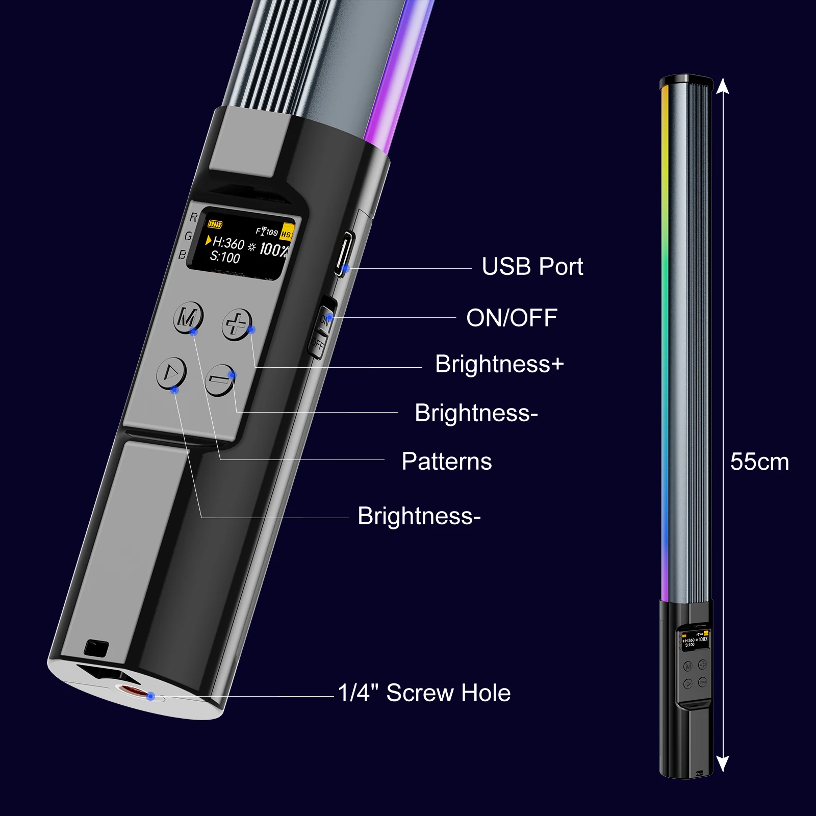 Rgb-fotografielichtstaaf, handzame led-videolichtstick 2700k-9900k ° kleuren 360 2600 mah oplaadbare batterij en app-afstandsbediening.