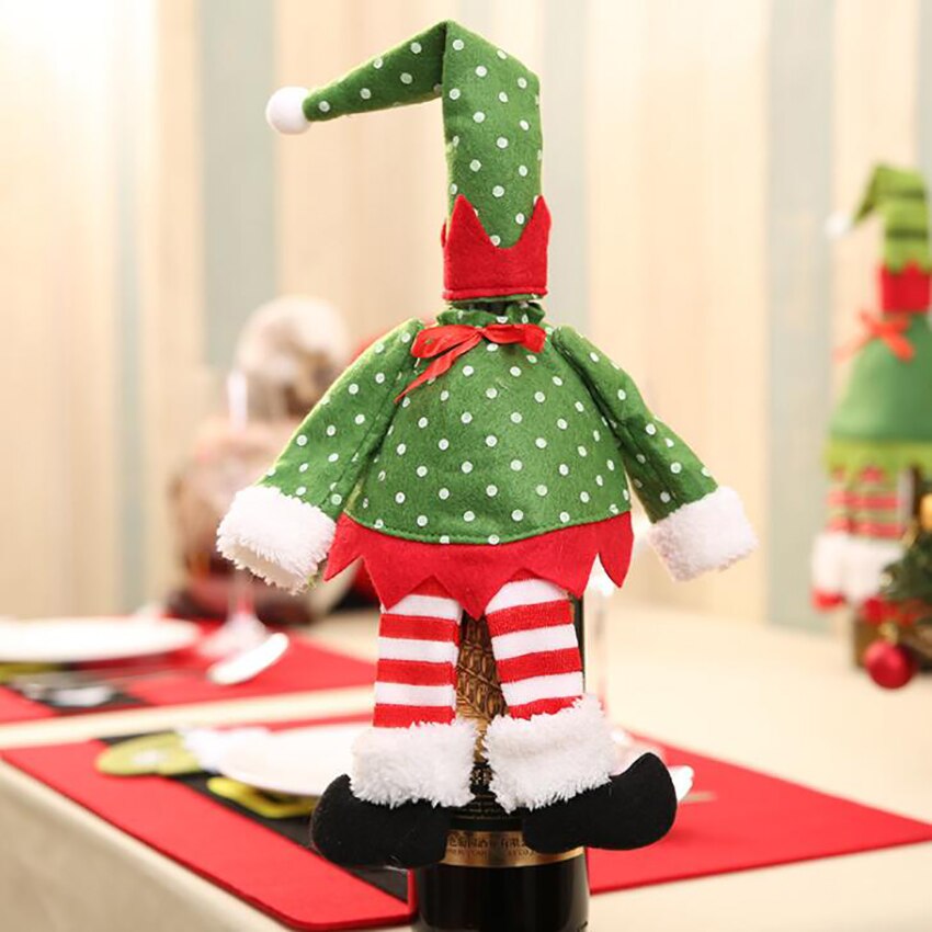 Weihnachten Wein Flasche Dekorationen Nette Lange Bein Plüsch Spielzeug Wein Flasche Deckel Abdeckung Wein Deckel Weihnachten Party Dekoration: Welle Punkt