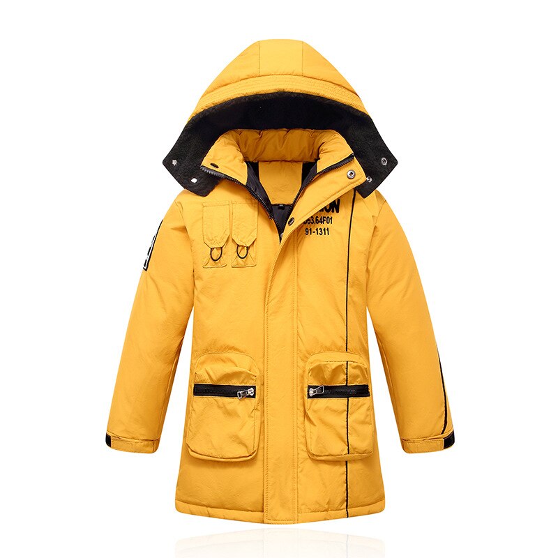 Traje de neve para crianças, jaqueta de neve fashion com zíper e bolso, casaco aquecido para crianças de 4 a 12 anos de idade: YELLOW / 140(135CM)