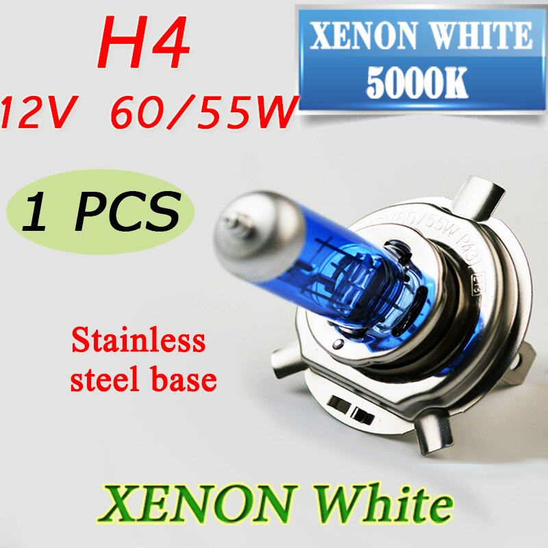 SINOVCLE 12 V 60/55 W H4 5000 K Halogeen Lamp Koplamp Lamp Xenon Donkerblauw Glas Auto Licht super White