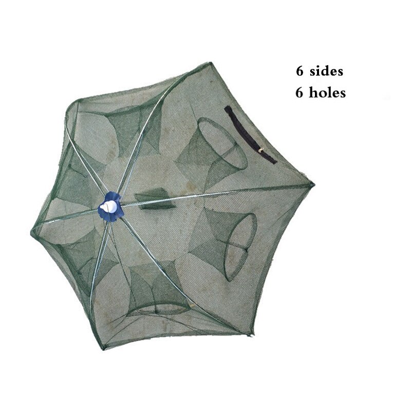 Red de pesca plegable, trampa de red de aterrizaje, jaula de inmersión fundida para pescado, camarón, pececillo, cangrejo: 6 side 6 hole