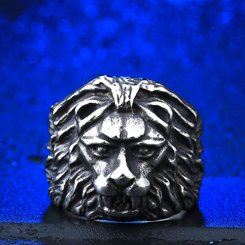 Beier store 316L Stainless Steel ring Biker Gothic Lion Head Ring Black Heavy Thai Men's Animal Rings BR8-169