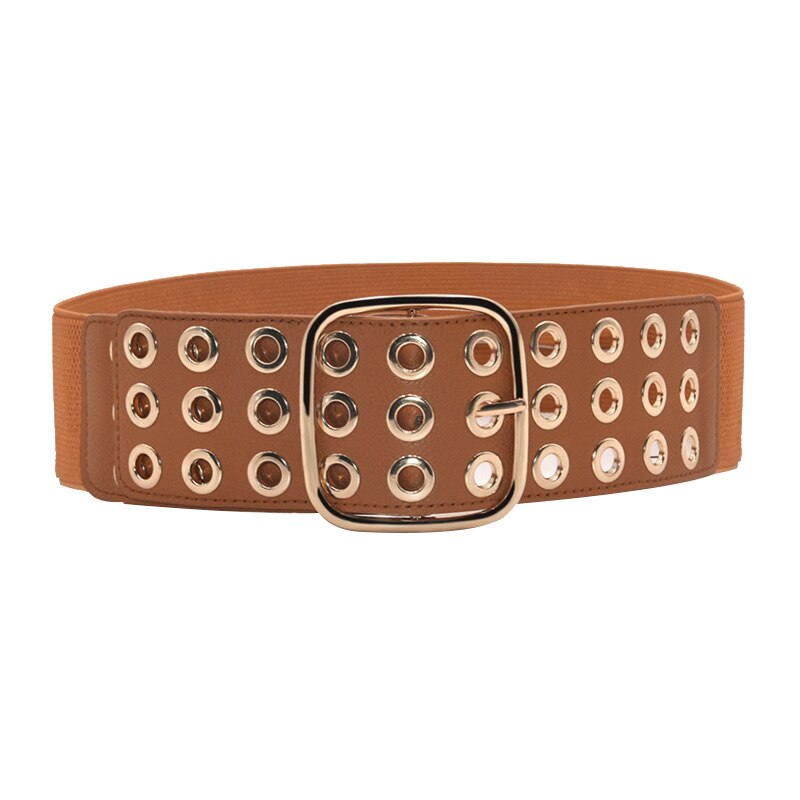 Cinturones elásticos de corsé con hebilla cuadrada para mujer, cinturones anchos para abrigo de vestido, pretina femenina que combina con todo: brown