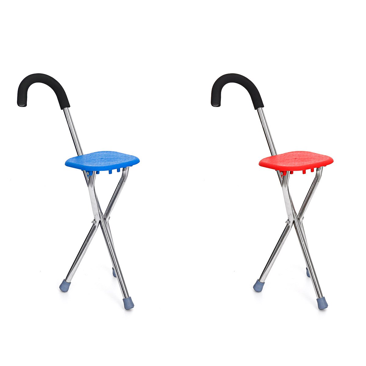 Folding Outdoor Travel Cane Seat Crutch Walking Stick Chairs Portable Tripod Stool Portable Elder Mobility Aids Tools Blue Red