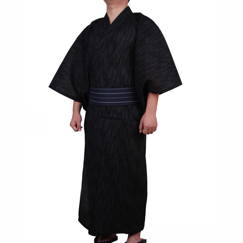 Männer Japanischen Samurai kostüme Kimono Jinbei Hause Tragen Lose Baumwolle Schwarz Yukata Traditionelle Kleidung Pyjamas Nachthemd Robe
