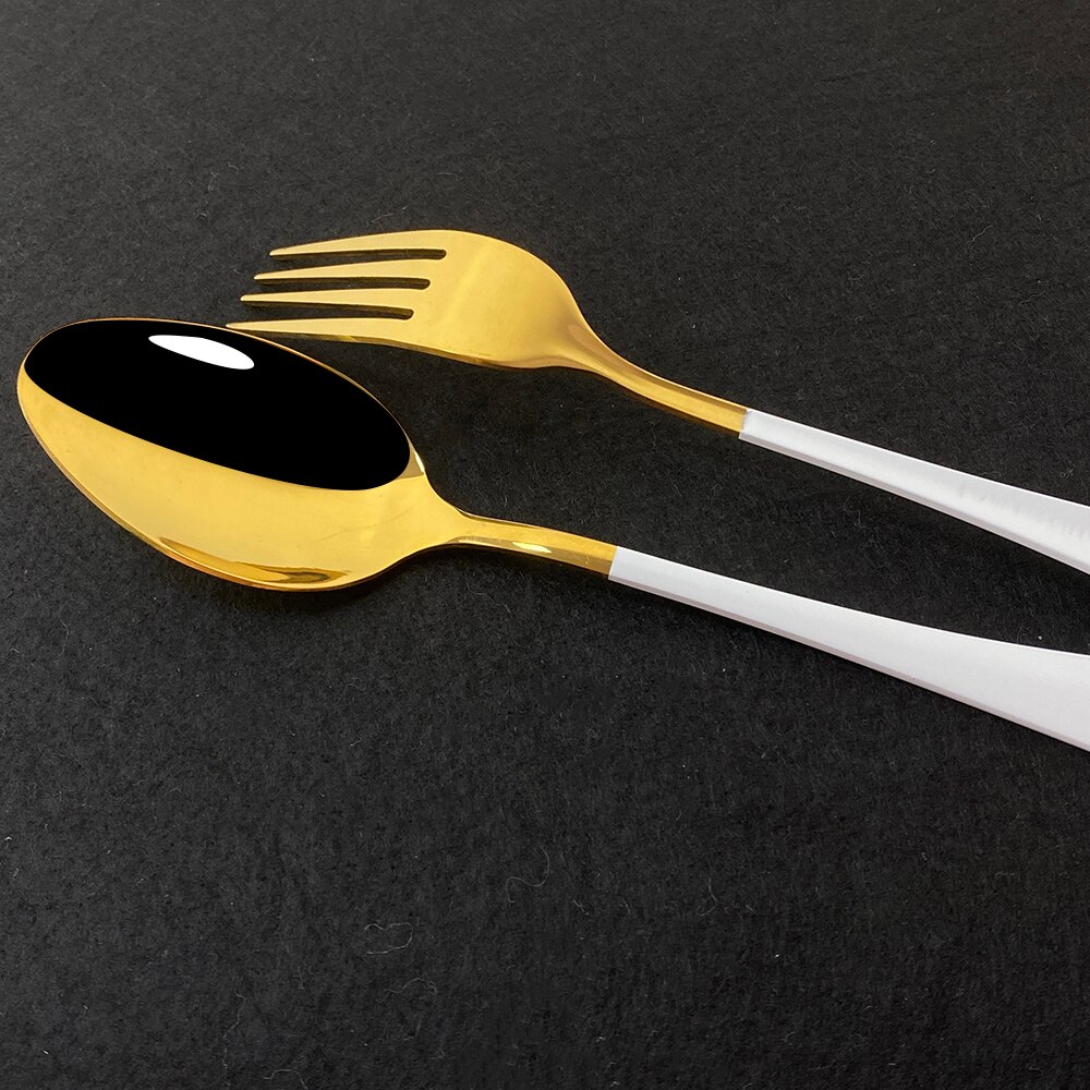 Couverts de cuisine en or blanc, 4 pièces, argenterie, service de table en acier inoxydable, service de table, couteau, fourchette, cuillère