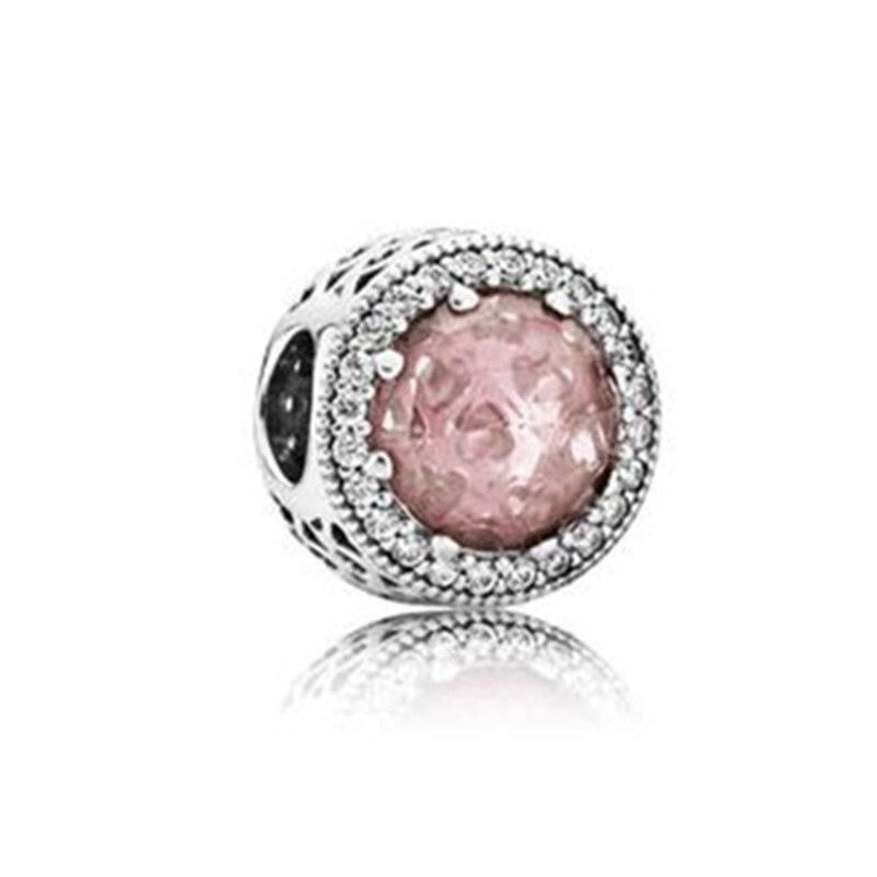 100% 925 Sterling Silver Charms Sparkling Blue White Crystal Charm Fit Original Pan Charm Bracelets Necklace Diy jewelry: Pink
