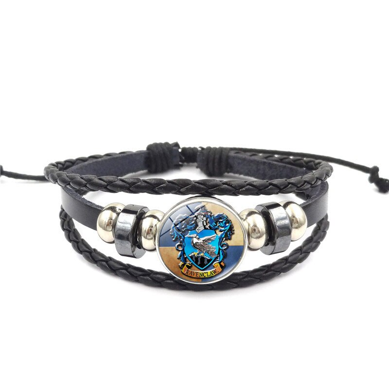 La escuela de magia Salazar Slytherin de vidrio hebilla encanto pulsera de joyería de hecho a mano multicapa DIY brazalete pulsera de cuero,: XL1582