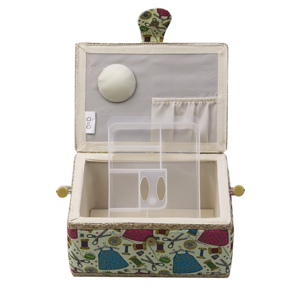 Home Sewing Storage Basket with Sewing Tool Accessories Cotton Fabric&amp;Wood Crafts Storage Box Sewing Kits for Mother