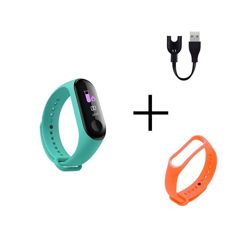 Draagbare sport  m3 fitness tracker horloge smartband waterdichte slimme armband bloeddruk hartslagmeter polsband mannen: Cyaan oranje