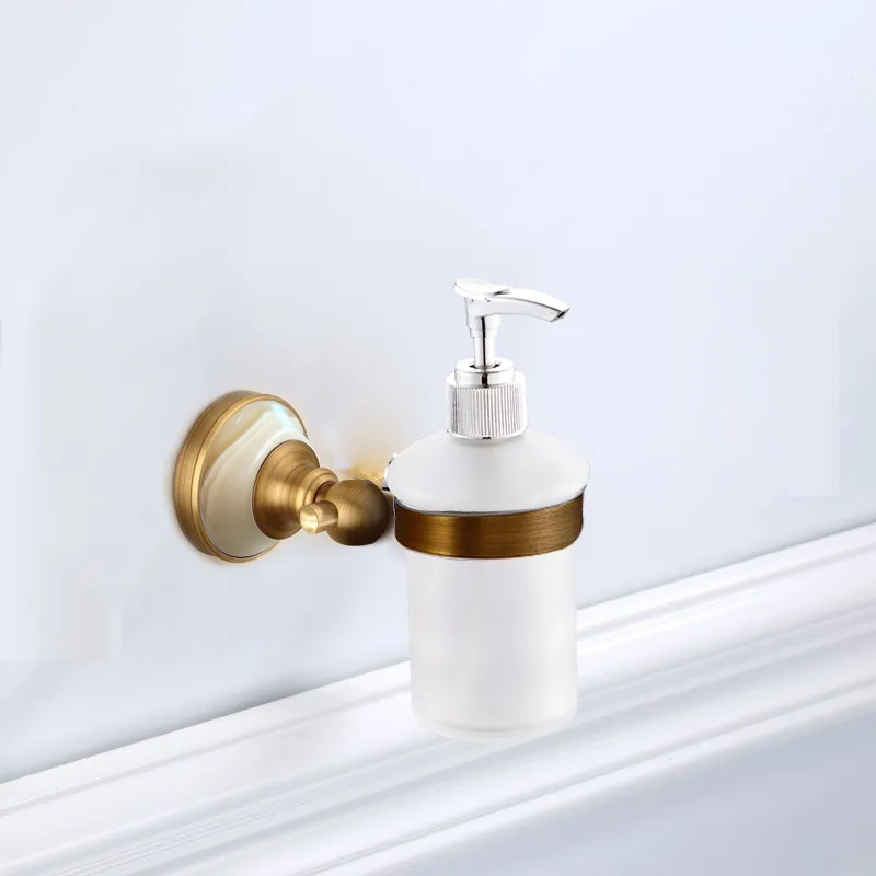 Antique Brushed Solid Brass Bathroom Accessories Sets European jade base Bathroom Hardware Sets Retro Bathroom Products: Orange