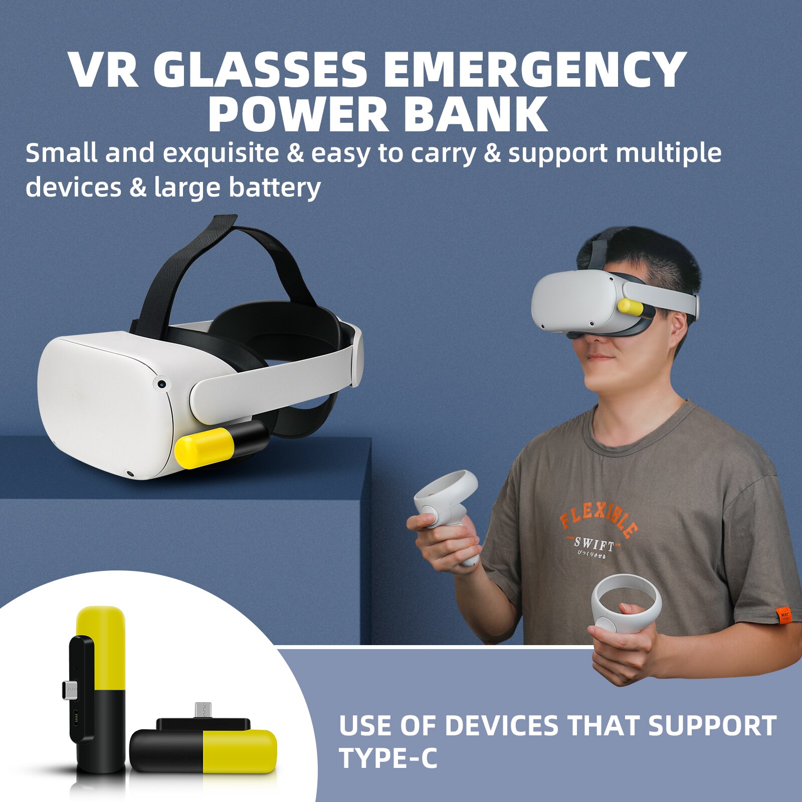 3300 mah typ-c laddare för oculus quest 2 batteripaket vr headset powerbank snabbladdning för meta oculus quest 2 tillbehör