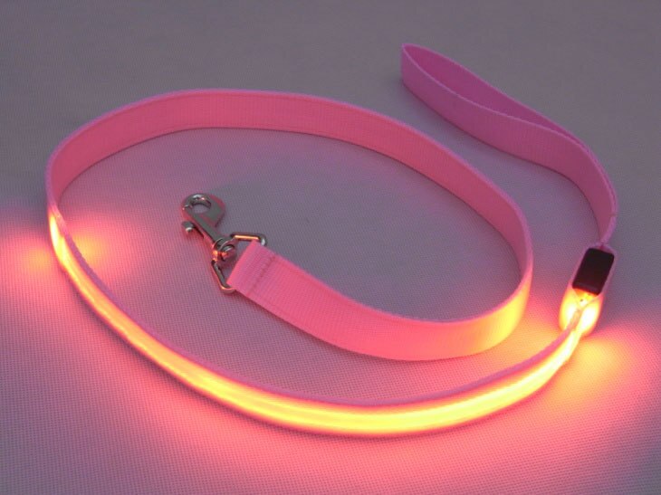 Nylon led-oplichtende hondenriem voor nachtveiligheid, knipperende led-hondenhalsband met lichtgevende verlichting, huisdierbenodigdheden, kattentekening, kleine riem met led-verlichting voor honden.: Roze