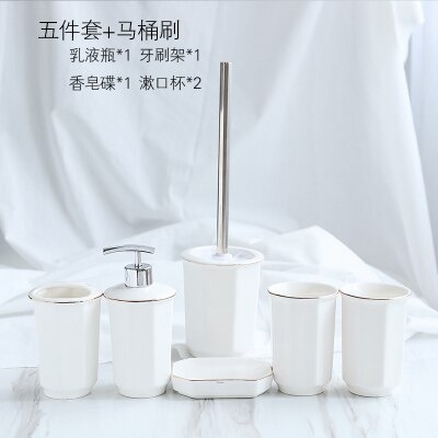 Keramische Badkamer Accessoires Set Bad Douche Wassen Pak Wc Reinigingsborstel Lotion Zeepdispenser Tandenborstelhouder Zeep Lade