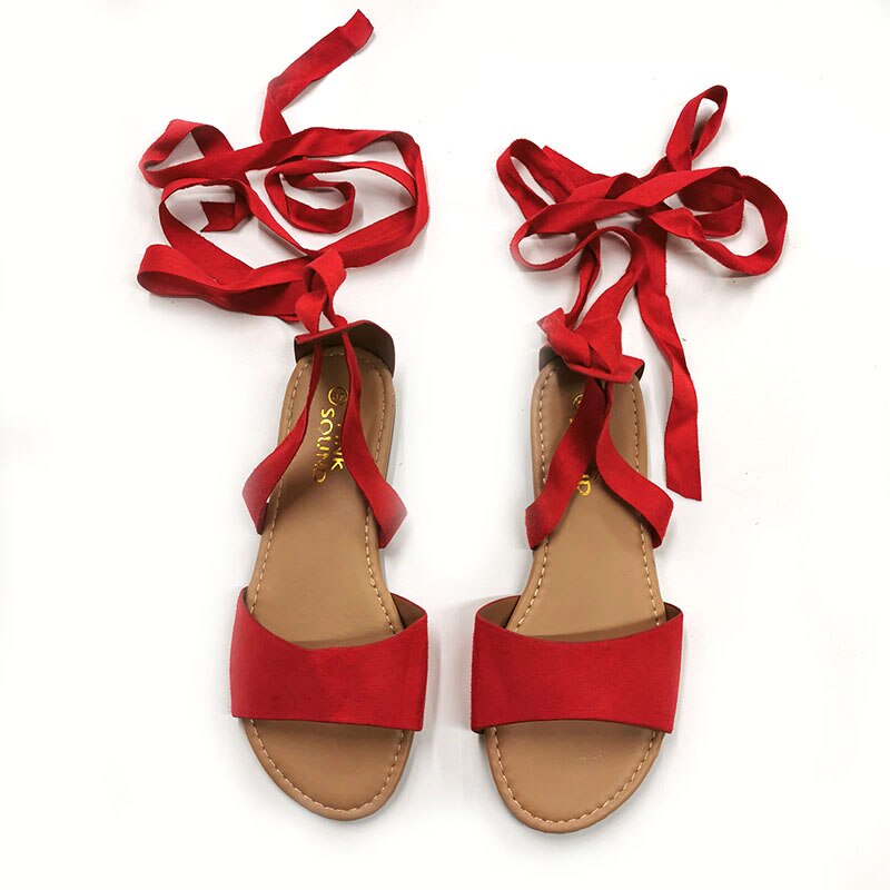 Sandales d'été Sexy, couleur unie, lanière croisée à cheville, pour femmes, chaussures d'été, grande taille 41, à lacets