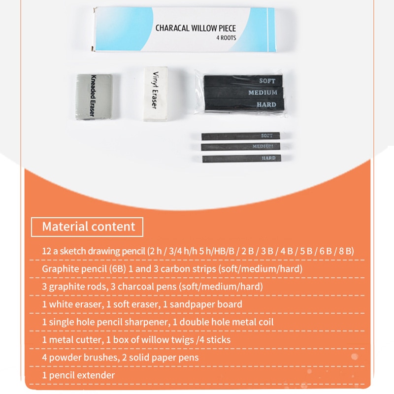 40pcs Sketching Drawing Set Art Pencil Kit Artists Graphite Charcoal Sketching Drawing Set
