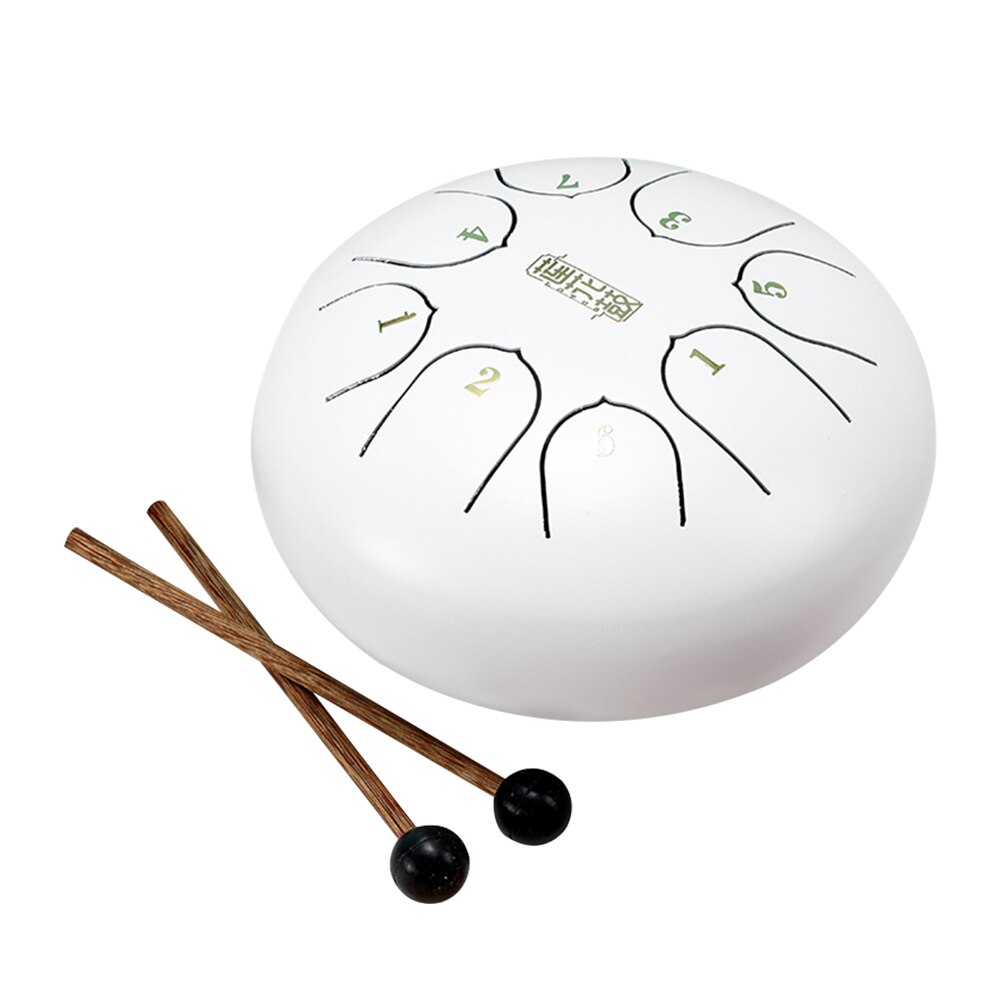 6 Inch Tong Drum 8 Tone Staal Mini Tong Drum Met Hamers Draagtas Percussie Instrument Voor Kinderen Delicate Ornament: White