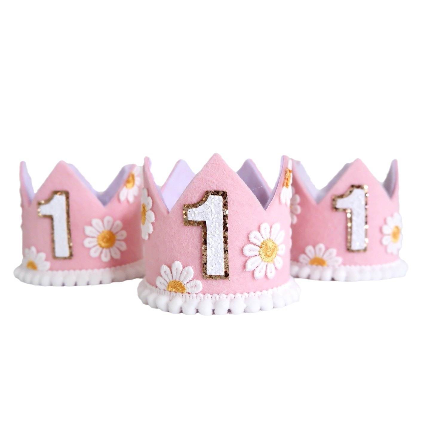 Daisy boho 1st bursdagskrone rosa krem til babyshower festhatt første gammel hodeplagg fotorekvisitter