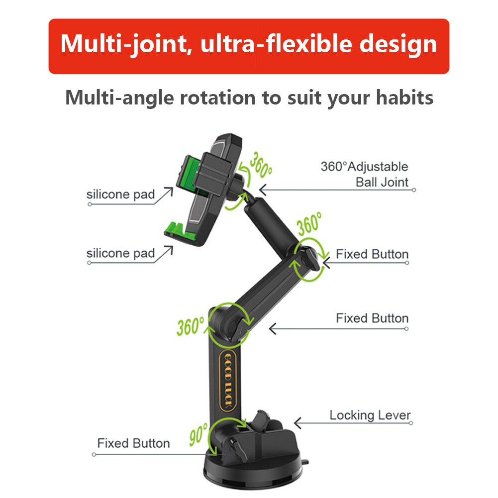 Universal Truck Cellphone Mount Mobile Phone Holder Stand Adjustable Long Arm Windshield Mobile Phone Mount for iPhone Xiaomi