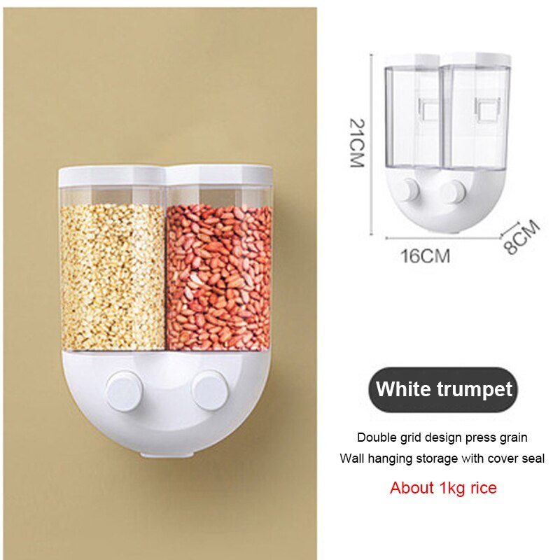 Wall-mounted Grain Storage Box Airtight Household Kitchen Bean Divot Rice Barrel Grain Storage Tank Kitchen Supplies: white  S