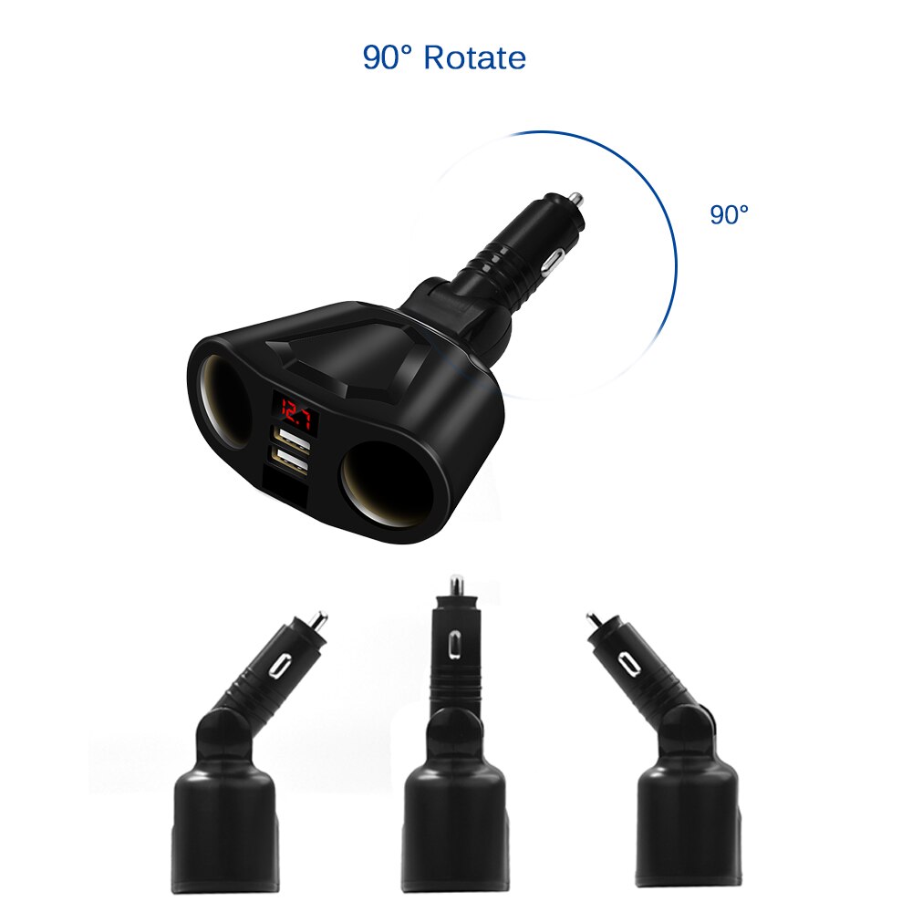 Intelligent Car Charger Chip Rotatable Adjustment Dual USB Low Power for Automobile Data Recorder Car Refrigerator