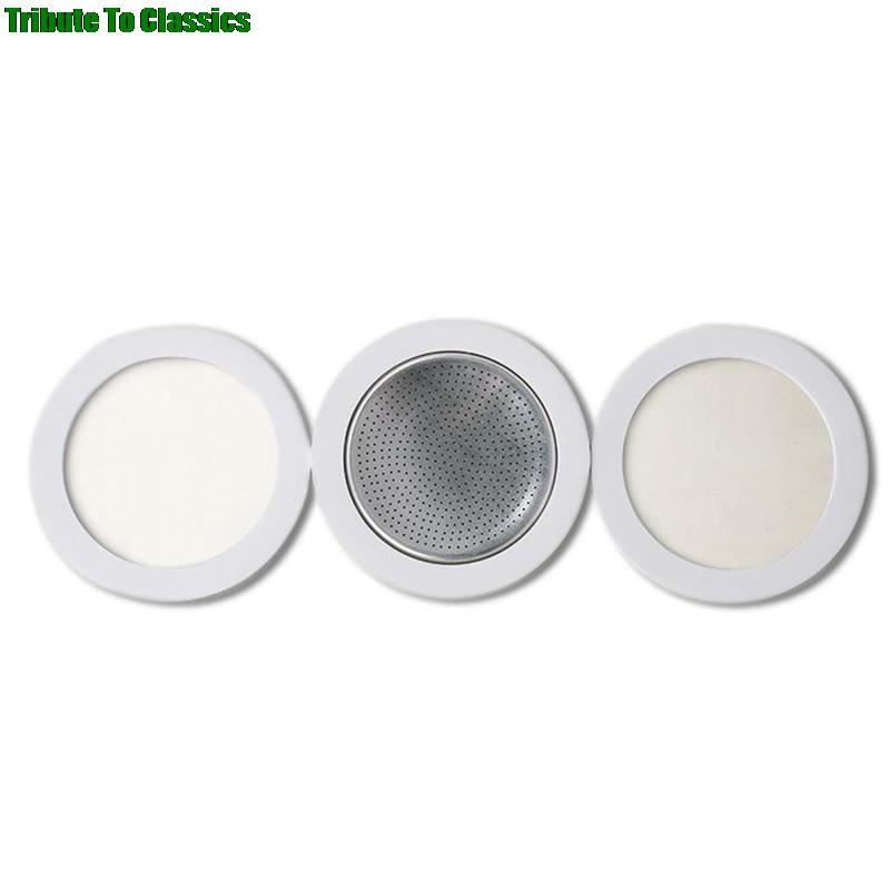 3 Silicone Gaskets And 1Pc Stainless Steel Filter Moka Pot Coffee Bottle Replacement Compatible With 3/6/9/12 Cup Moka Express