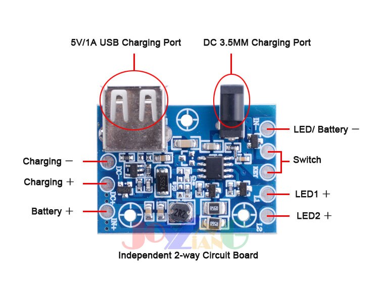 JYL-5001 Head Lamp LED Drive Board 18650 Circuit Board USB To Mobile Phone Charging T6/ U2/ Q5 Headlamp Accessories: 2-WAY