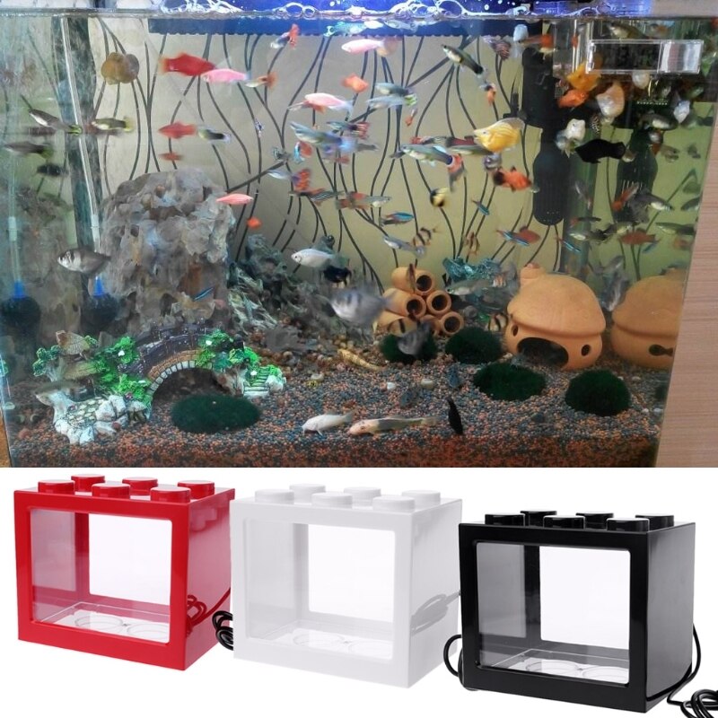 Usb mini akvarium fisketank med led lampe lys betta fisk slåss sylinder