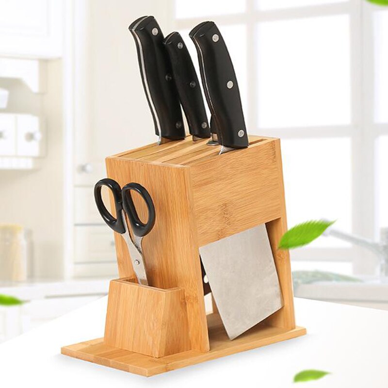 Messenblok Bamboe Houder Bestek Opslag Messenblok Stand Tool Rack Keuken Organizer Multifunctionele 7-Slotknife Tassen Voor Koks