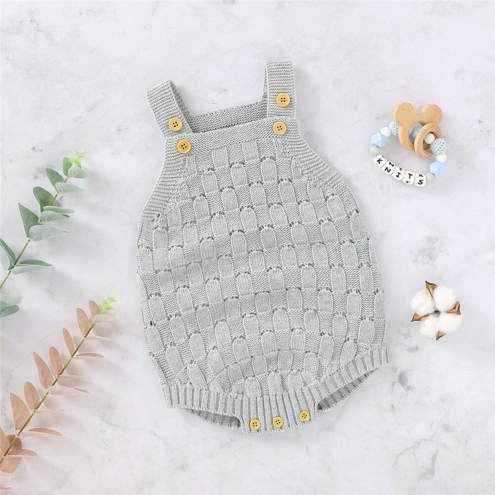 Fall Baby Boy Jumpsuit Cotton Sleeveless Sling Loose Button Closure Knitted Patchwork Winter for Winter Baby Girl Romper