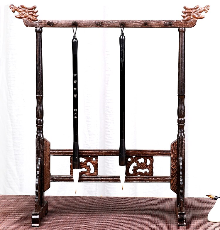 Antieke Eenvoudige Stijl Duurzaam Massief Houten Pen Houder Kalligrafieborstel Rack Traditionele Schilderen Schrijven Borstel Houder 12 Hangers