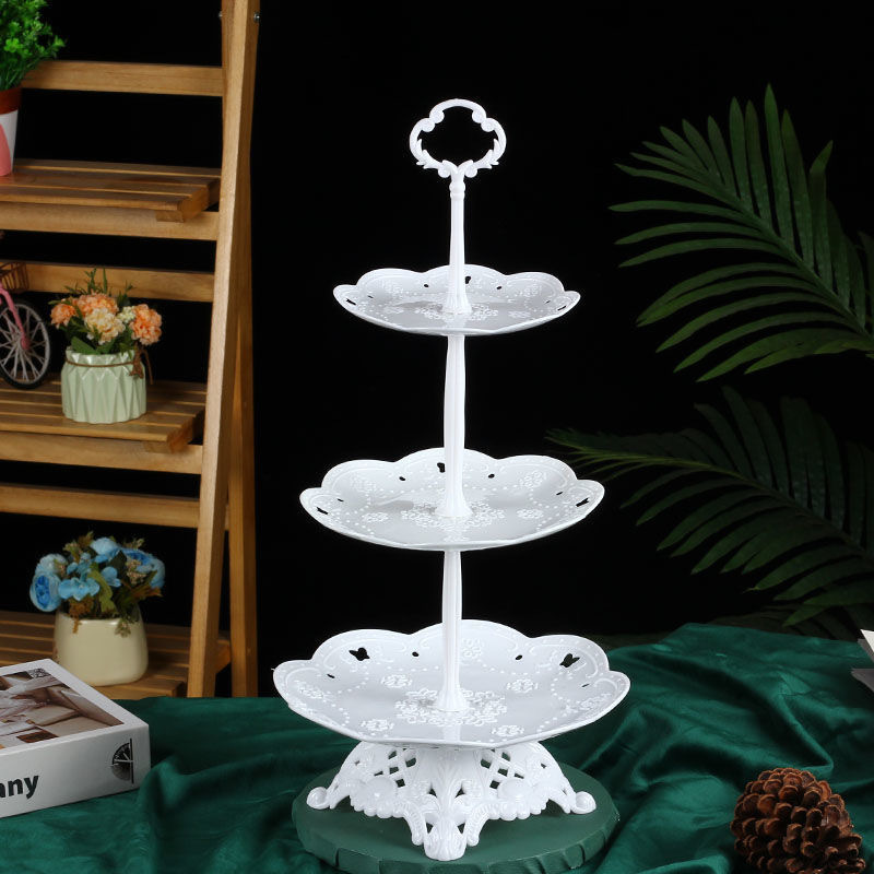 Plateau à fruits pliant, assiette à Dessert, support à gâteaux, Style européen, plateau à plusieurs niveaux rotatif pour mariage, anniversaire, fête de noël: A 3-layer Round