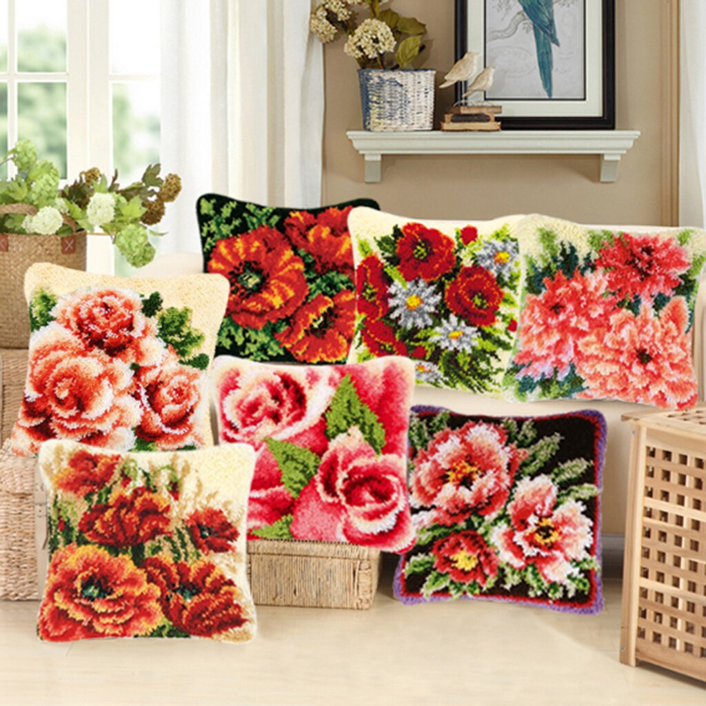 Latch Hook Pillow Cushion Carpet Making DIY Hooking Rug Mesh Canvas Rug Making