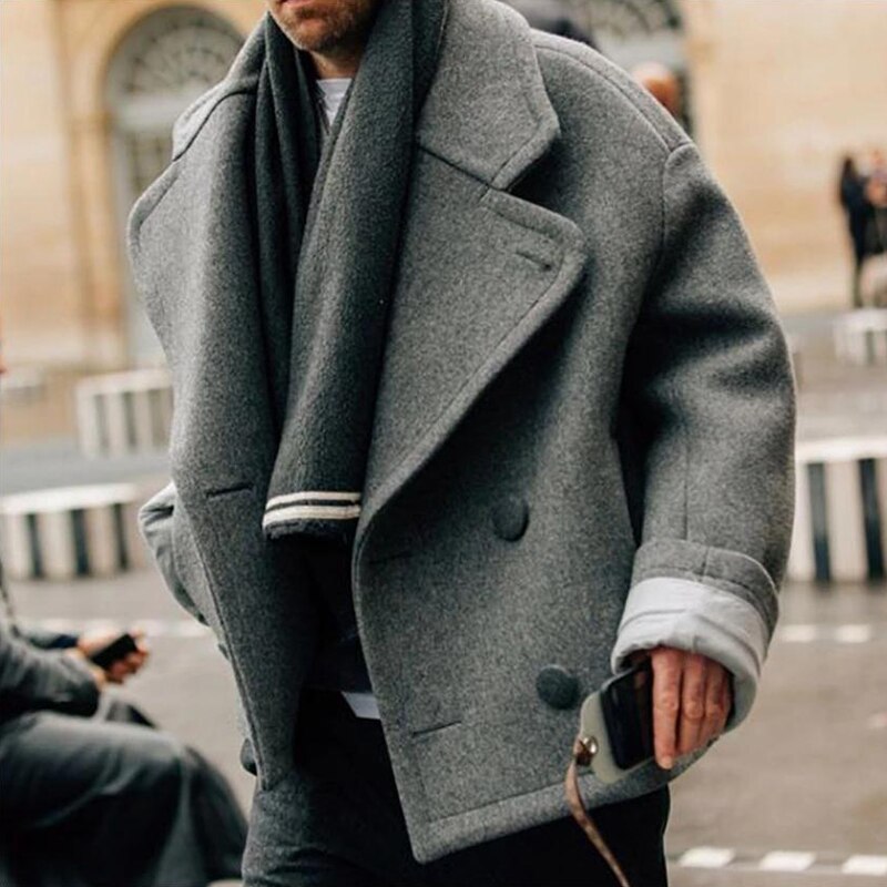 saferido Winter Men Thick Woolen Dust Coats Korean Style Streetwear Male Loose Solid Color Warm Trenchcoat High Quality Men's Windbreak