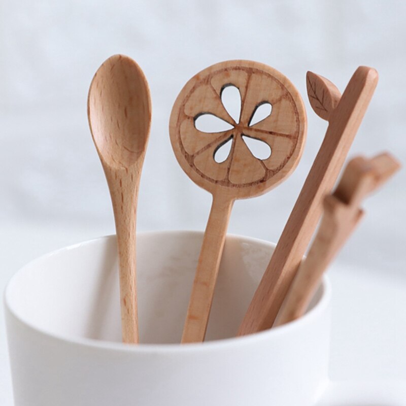 Wood Stirring Spoon Small Kitchen Spoon Japanese Coffee Spoon Lemon Shape Small Spoon Simple Beech Stirring Spoon