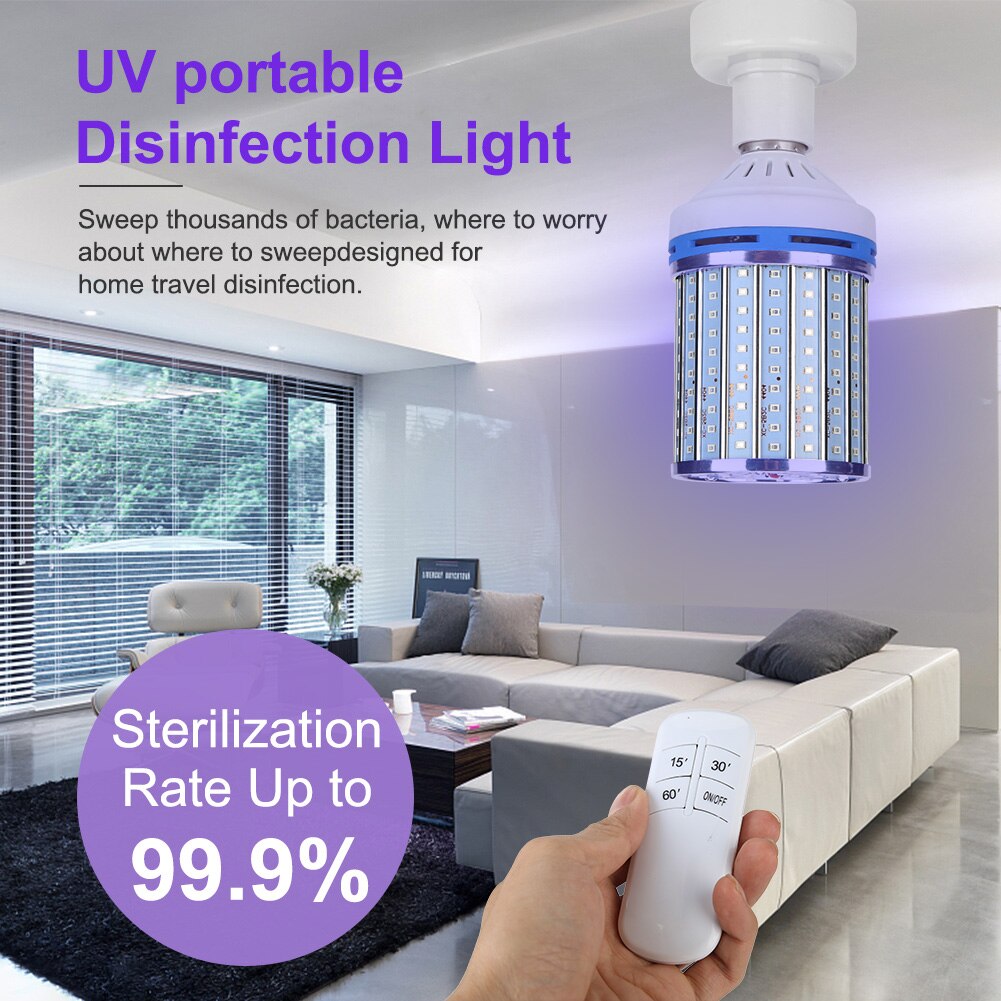 80W UV Germicidal Disinfection Lamp Remote Control Disinfection LED Light Bulb for Home Disinfection Sterilizing