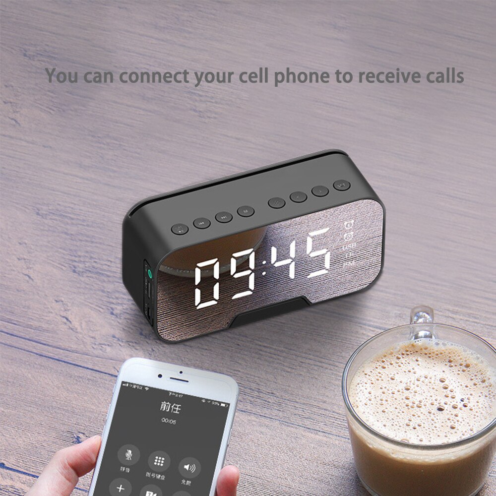 Smart Digital Alarm Clock Multifunction Music Player Bluetooth 5.0 Voice Call FM Radio Temperature Mirror Table Clock
