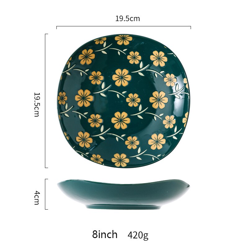 Os chine ustensiles de cuisine porcelaine carré assiette creuse assiette boulette nordique sous-glaçure ménage ustensiles de cuisine porcelaine: Green  A