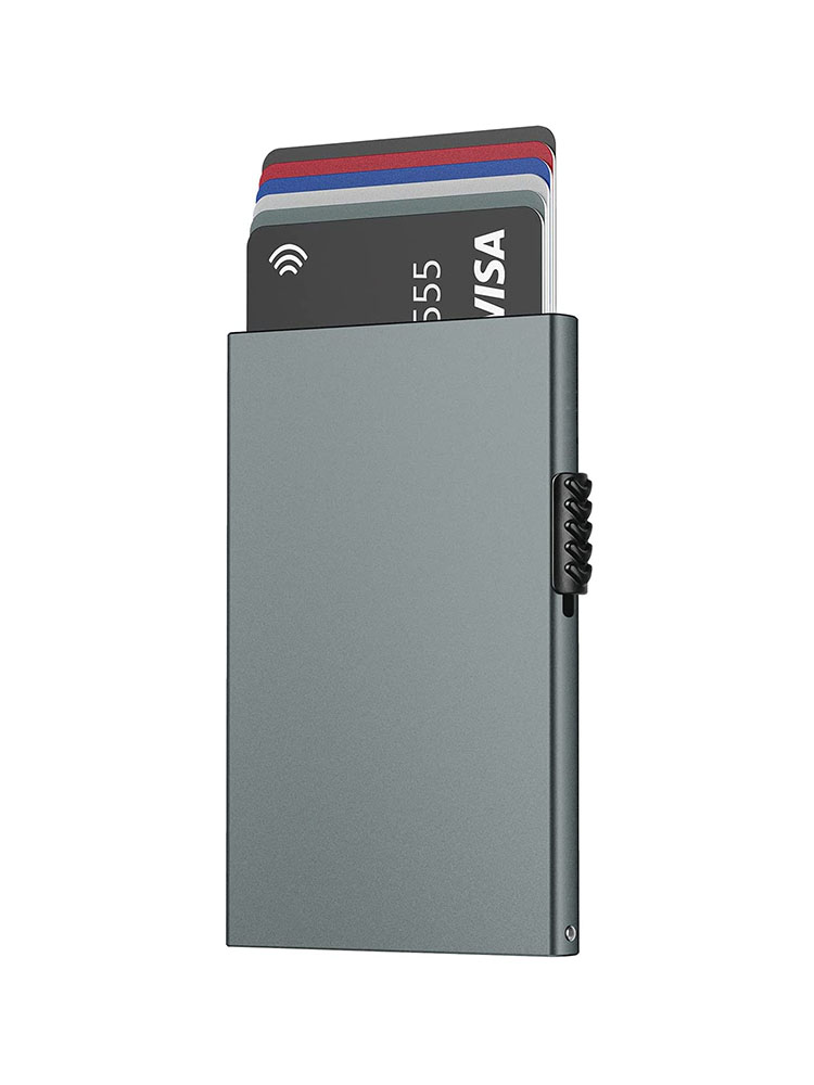 YATBEST minimalistische kaarttas aluminium ultradunne automatische pop-up creditcardclip draagbaar voor mannen en vrouwen: Brocade Groen