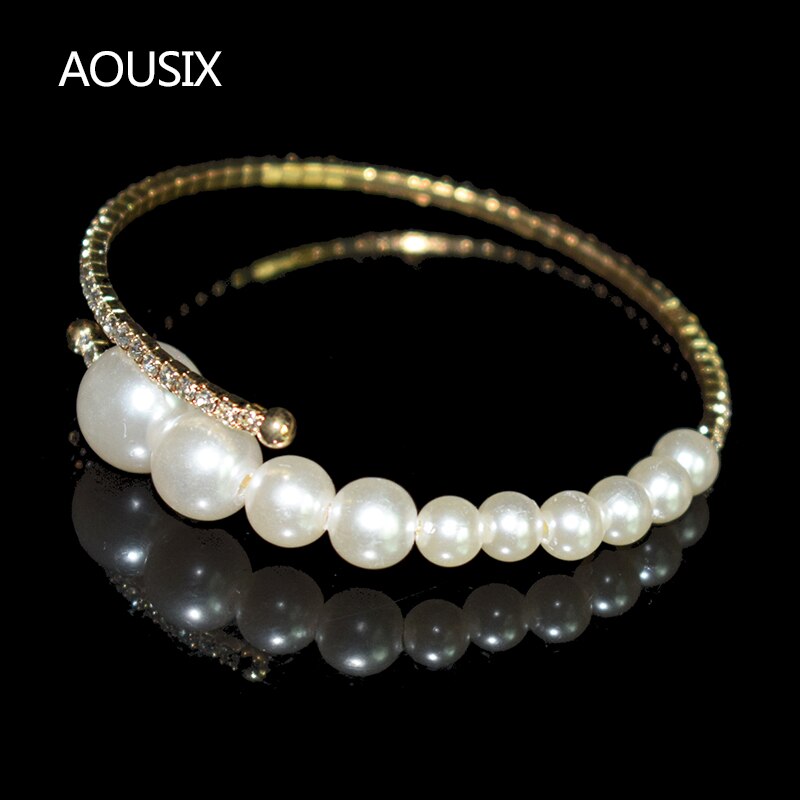 Bracciale in cristallo di perle imitazione moda bracciale da donna placcato in oro argento 1/2 bracciale con strass bracciale Pulseras Mujer regalo: 1row-10K-Gold