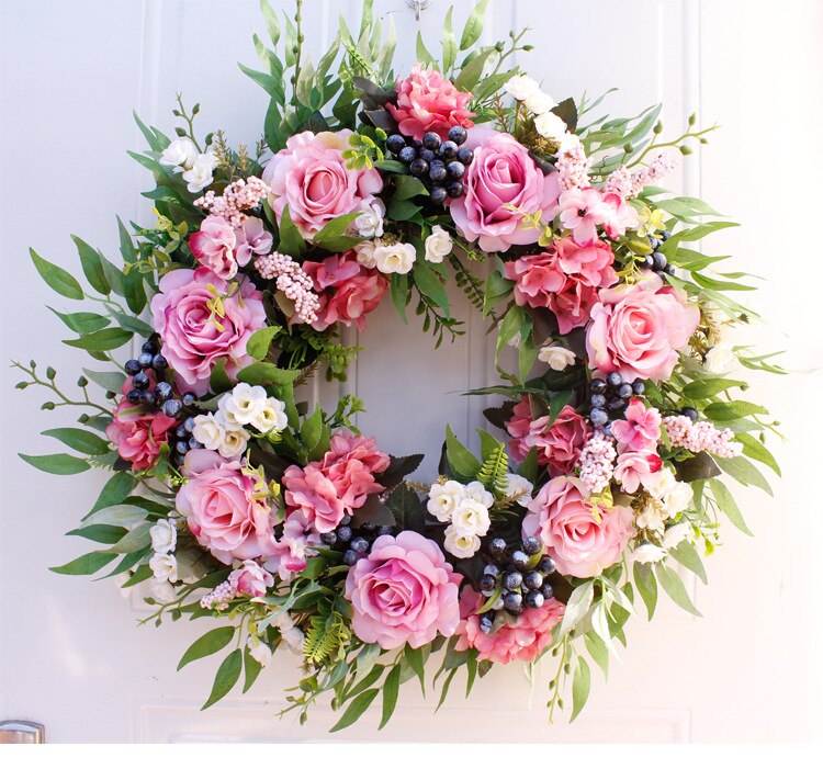 22" Front Door Wreath Artifical Floral Rose Flower Wreath Farmhouse Decor Christmas Party Wedding Wreaths Door Garland