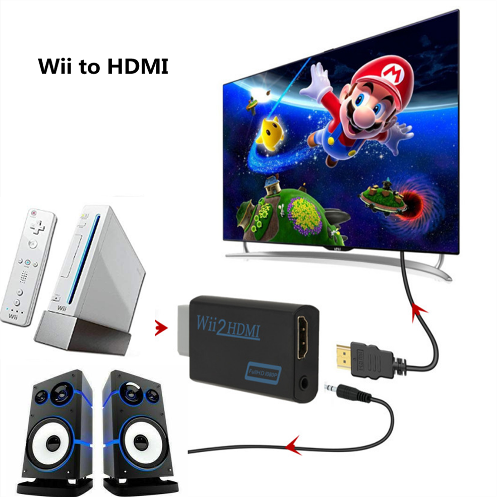 Adaptateur Wii vers HDMI Résolution Full HD 1080p 1 Unité, Convertisseur pour Écran de PC ou de Télévision Haute Définition, Prise Audio de 3,5 mm, Compatible Wii2HDMI