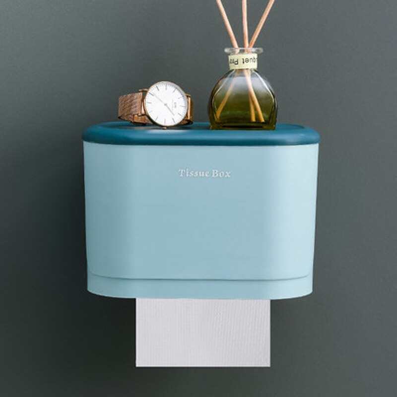 Toilet Paper Roll Holder Wall Mounted Paper Towel Holder Bathroom Tissue Box Storage Rack Waterproof Shelf Bathroom Accessories: Blue-S