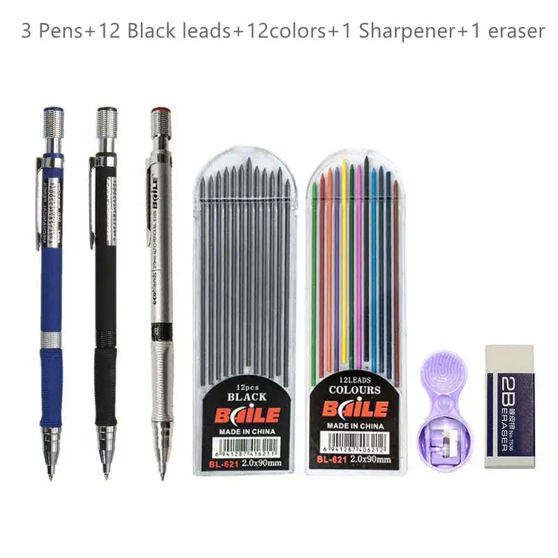 2.0mm Mechanical Pencil Set 2B Automatic Pencils with Color/Black Lead Refills for Draft Drawing, Writing, Crafting, Art Sketch: Dark Grey
